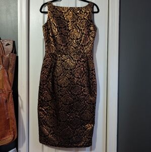 Metallic Gold Floral Pin-up Pencil Dress Bettie Page By Tatyana